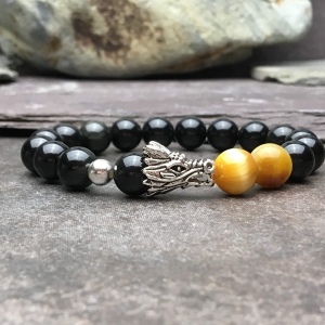 10mm Obsidian And Tigers Eye Dragon Bracelet 10mm Obsidian And Tigers Eye Dragon Bracelet
