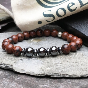 Mahogany Obsidian And Hematite Beaded Bracelet
