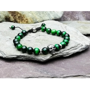 Green Tigers Eye Skull Bracelet