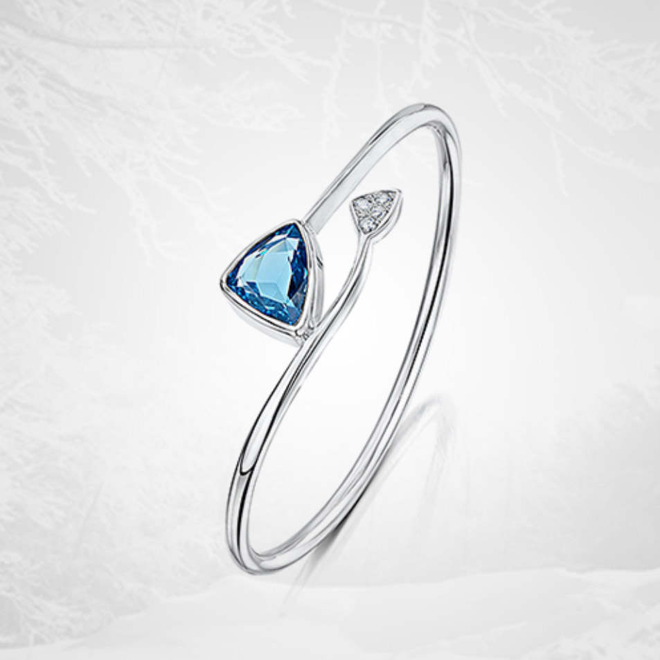 Blue Topaz and Diamond Silver Bangle