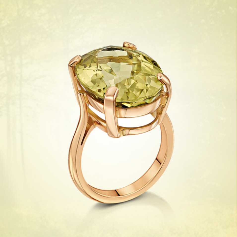 Lemon Quartz and 18K Rose Gold Ring