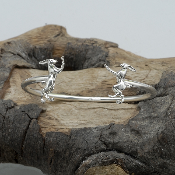 Boxing Hares Silver Bangle